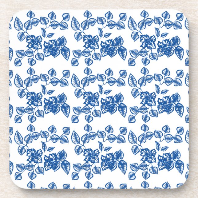 Delft-LIke Blue Floral Print Coaster (Front)