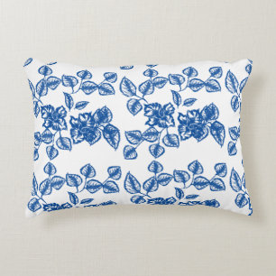 Delft-LIke Blue Floral Print Decorative Cushion