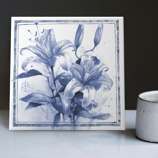 Delft Lily Wall Decor Art Nouveau Watercolor Ceramic Tile (Creator Uploaded)
