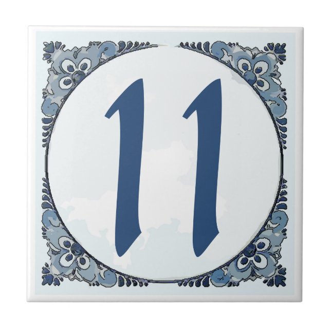Delft look #11 Tile, House Numbers, change number Ceramic Tile (Front)