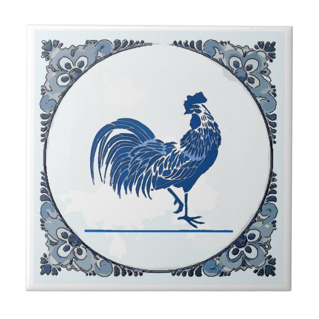 Delft look Rooster, change image,  Ceramic Tile (Front)