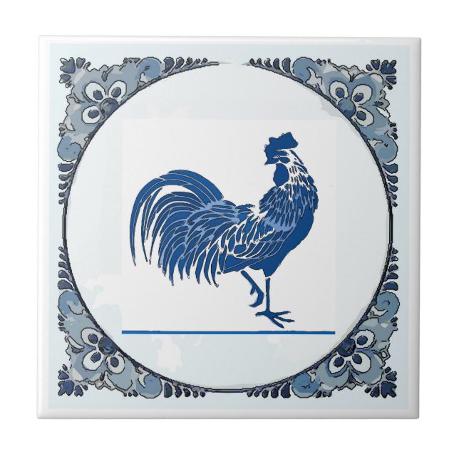 Delft look Rooster, change image,  Ceramic Tile (Front)