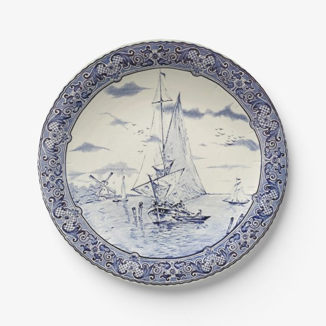 DELFT SAILBOATS AND WINDMILLS 2 PAPER PLATES (Front)