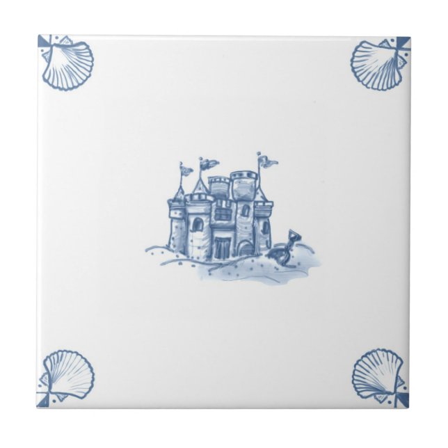 Delft Sandcastle Tile with Shell Corners (Front)