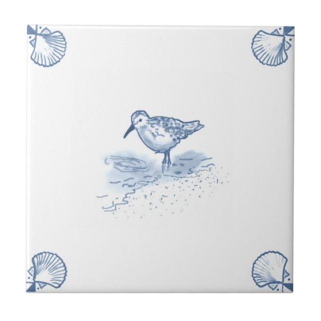 Delft Sandpiper Tile with Shell Corners (Front)