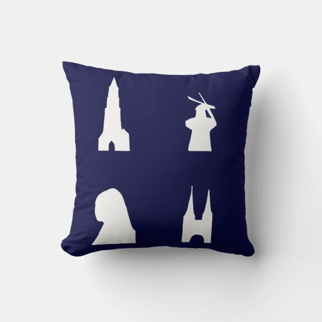 Delft silhouette on blue cushion (Front)