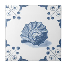 Delft Spiral Shell Tile with Scroll Corners