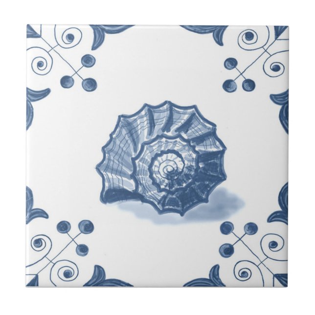 Delft Spiral Shell Tile with Scroll Corners (Front)