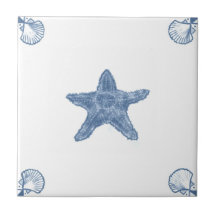 Delft Starfish Tile with Shell Corners