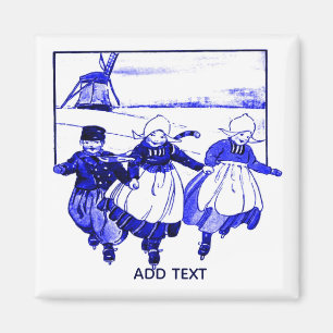 Delft Style,Blue Ducth Kids On Skates Magnet