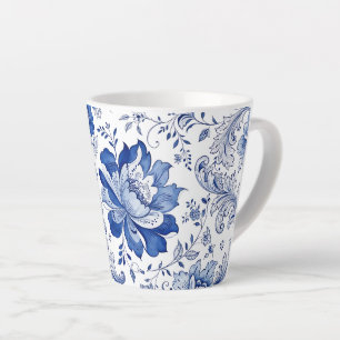 Delft Style Blue White Blossoms Whimsical Fantasy Latte Mug