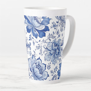 Delft Style Blue White Blossoms Whimsical Fantasy Latte Mug