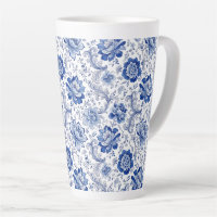 Delft Style Blue White Blossoms Whimsical Fantasy