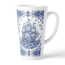 Delft Style Blue White Merchant Ship