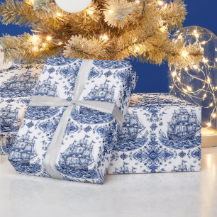 Delft Style Blue White Merchant Ship Wrapping Paper