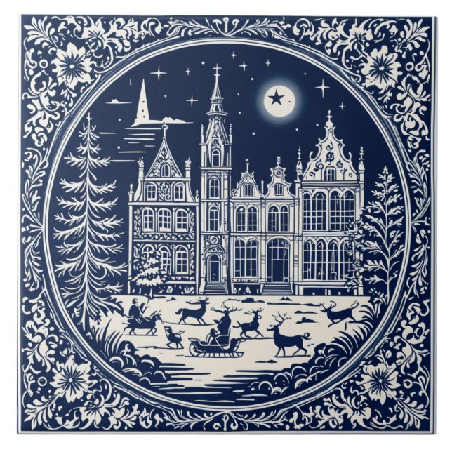 Delft style winter/Christmas 3 Ceramic Tile (Front)