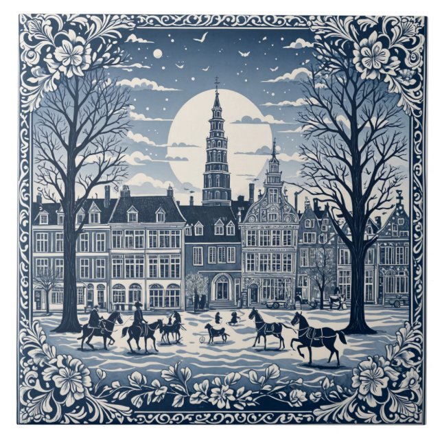 Delft style winter/Christmas 6 Ceramic Tile (Front)