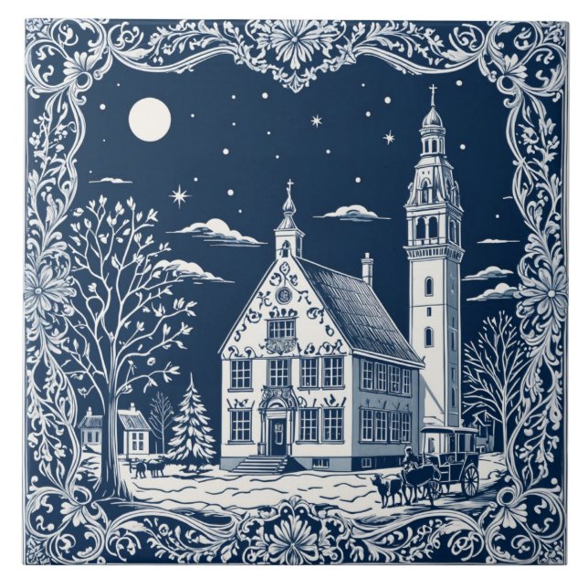 Delft style winter/Christmas 7 Ceramic Tile (Front)