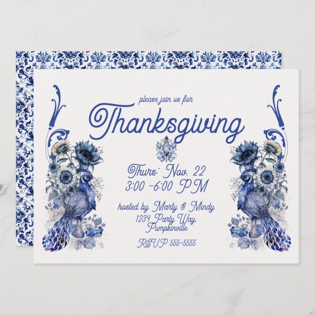 Delft Thanksgiving Pheasant Invitation (Front/Back)