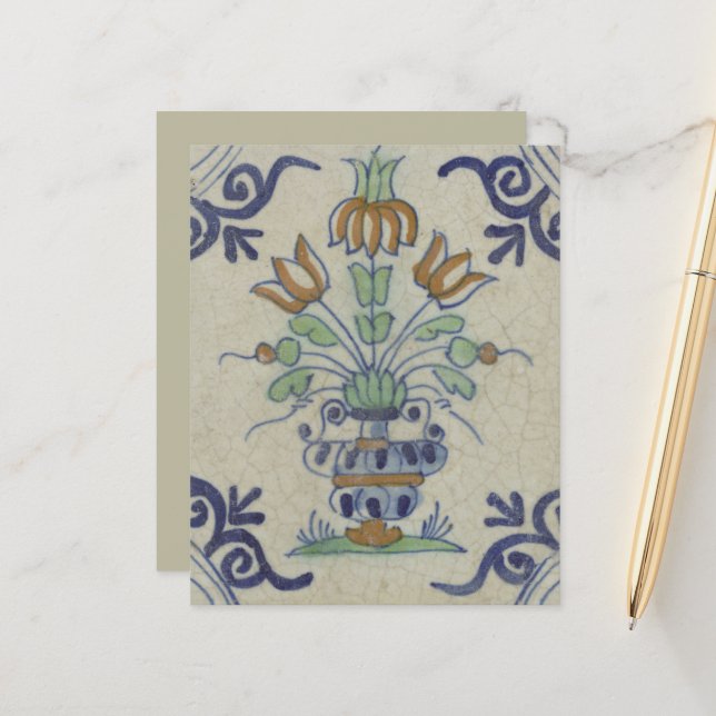 Delft Tile Antique Ceramic Flower Pot  (Front/Back In Situ)