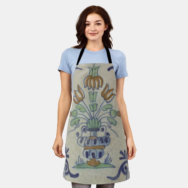 Delft Tile Antique Ceramic Flower Pot  Apron (Worn)