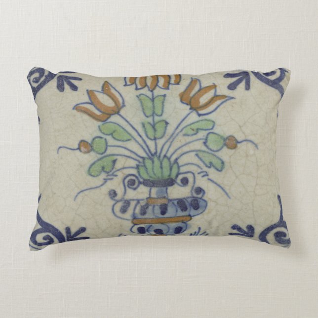 Delft Tile Antique Ceramic Flower Pot  Decorative Cushion (Front)