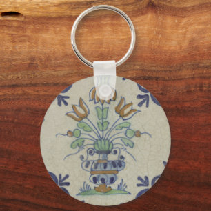 Delft Tile Antique Ceramic Flower Pot  Key Ring