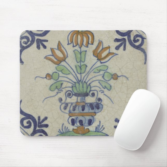 Delft Tile Antique Ceramic Flower Pot  Mouse Pad (With Mouse)