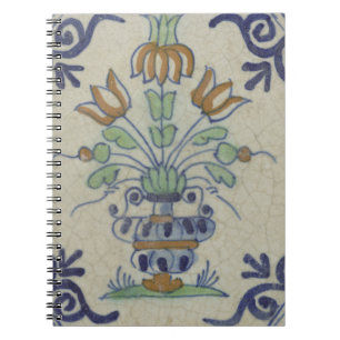 Delft Tile Antique Ceramic Flower Pot Notebook