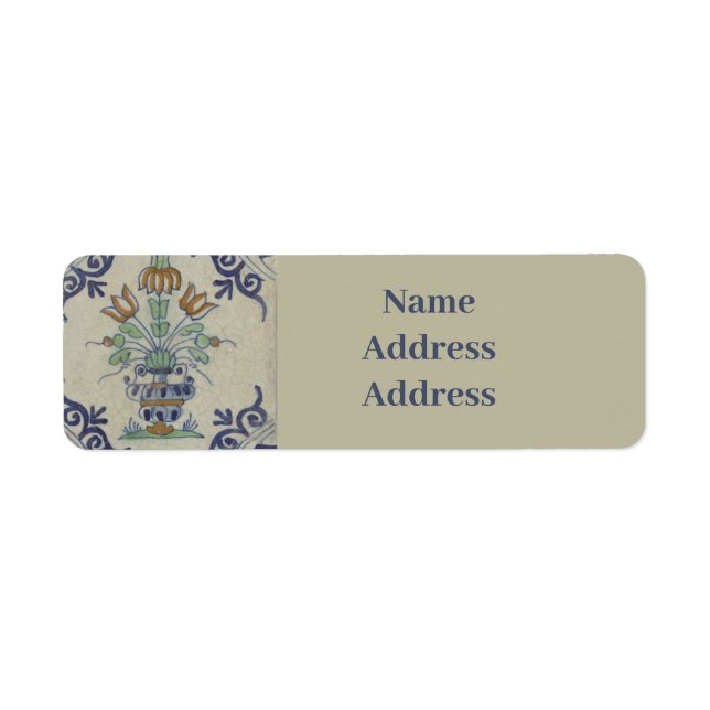 Delft Tile Antique Ceramic Flower Pot  Return Address Label (Front)