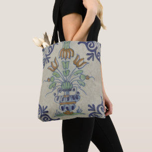 Delft Tile Antique Ceramic Flower Pot  Tote Bag