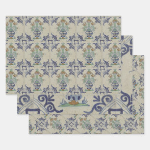 Delft Tile Antique Ceramic Flower Pot  Wrapping Paper Sheet