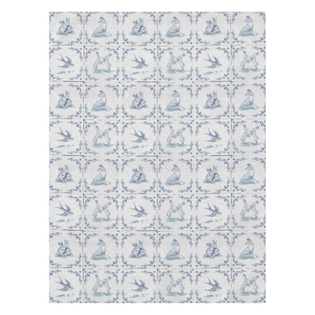 Delft Tile Forest Animals Table Cloth (Front)