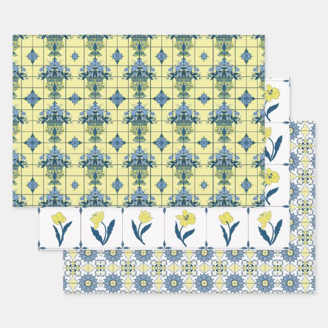Delft Tile Pattern  Wrapping Paper Sheet (Set)
