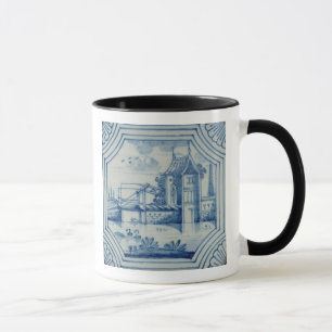 Delft tile showing a drawbridge over a canal, 19th mug