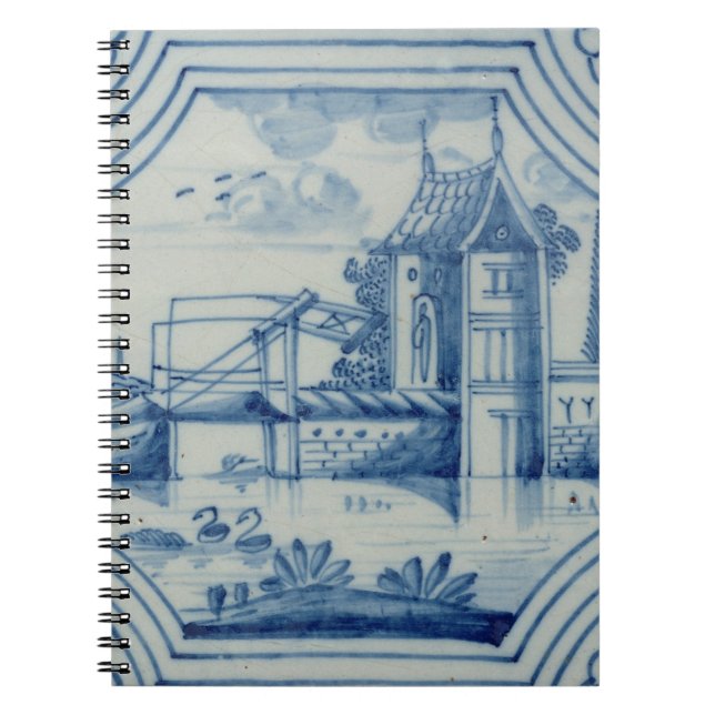 Delft tile showing a drawbridge over a canal, 19th notebook (Front)