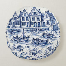 Delft Town & Fishing Harbour Cobalt Blue White 