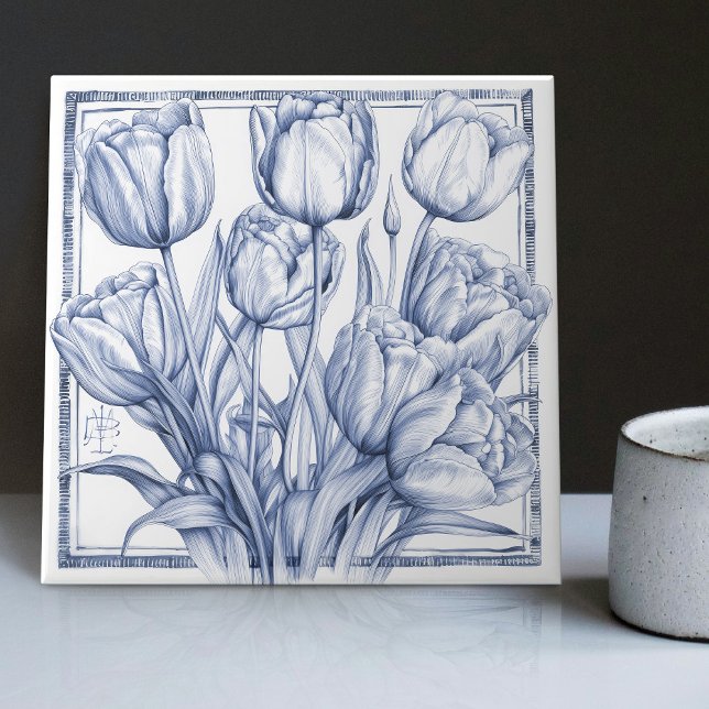 Delft Tulip Wall Decor Art Nouveau Watercolor Ceramic Tile (Creator Uploaded)