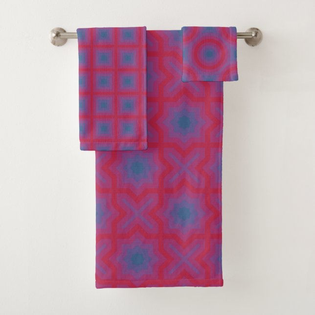 Delft Viva Magenta Patterns Bath Towel Set (Insitu)
