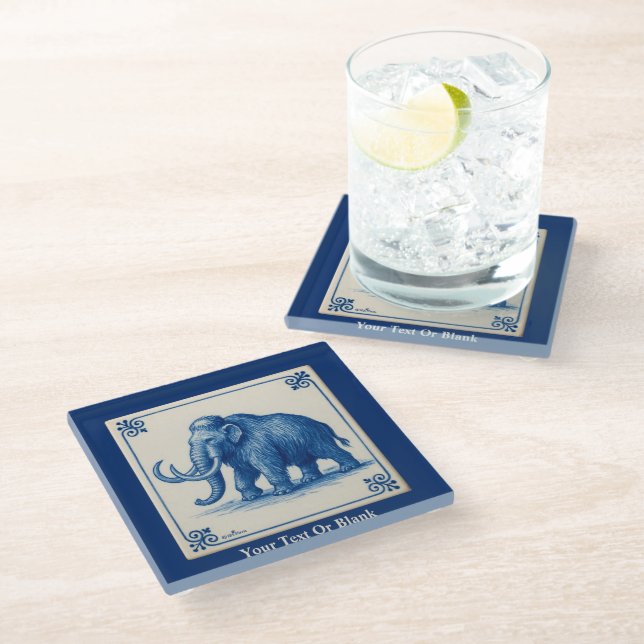 Delft Woolly Mammoth Glass Coaster (Angled)