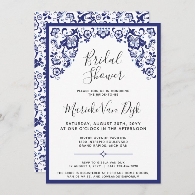 Delfts Blauw | Delft Blue Dutch Bridal Shower Invitation (Front/Back)