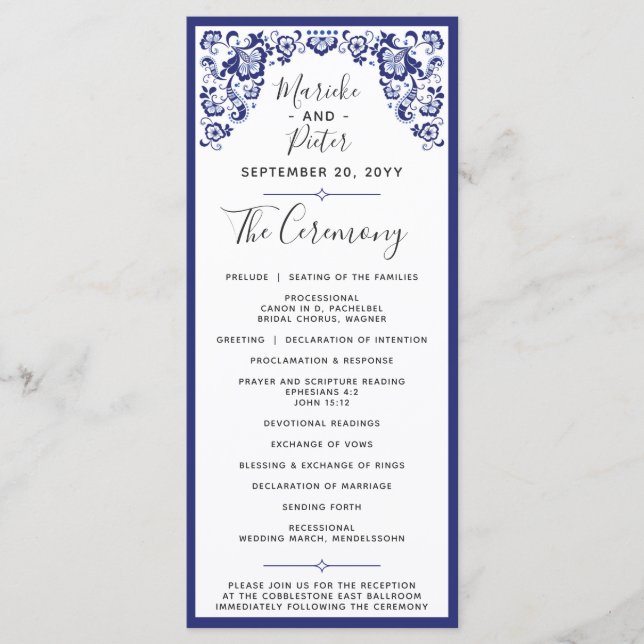 Delfts Blauw | Delft Blue Dutch Wedding Program (Front)