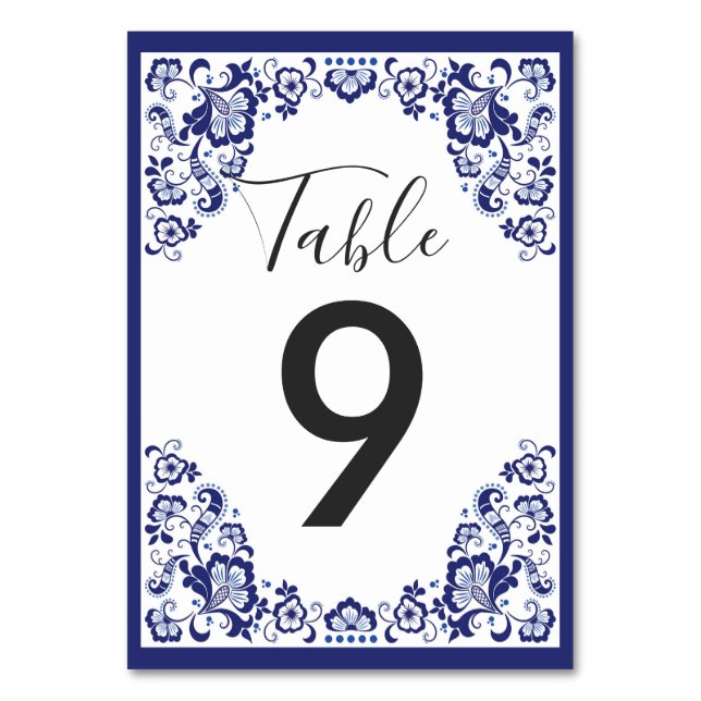 Delfts Blauw | Delft Blue Dutch Wedding Reception Table Number (Front)