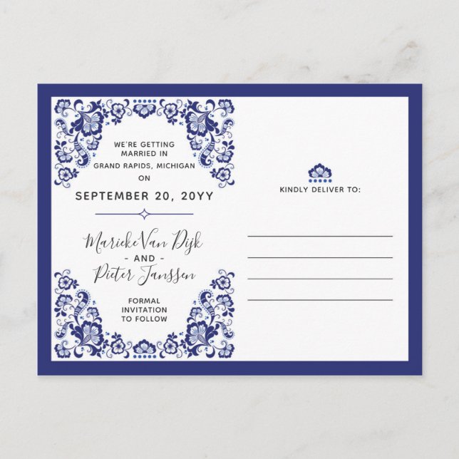 Delfts Blauw | Delft Blue Save The Date Photos Announcement Postcard (Front)