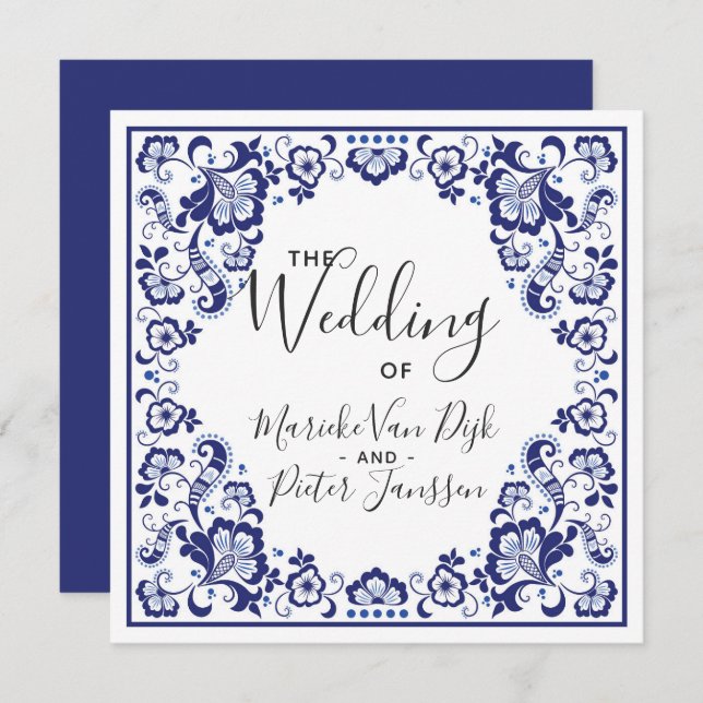 Delfts Blauw | Delft Blue Tile Wedding Invitation (Front/Back)