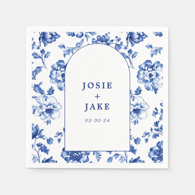 Delftware blue and white arch wedding napkin (Front)