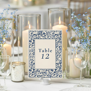 Delftware floral blue table seating chart card