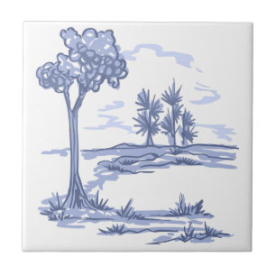 Delftware Style Landscape Ceramic Tile