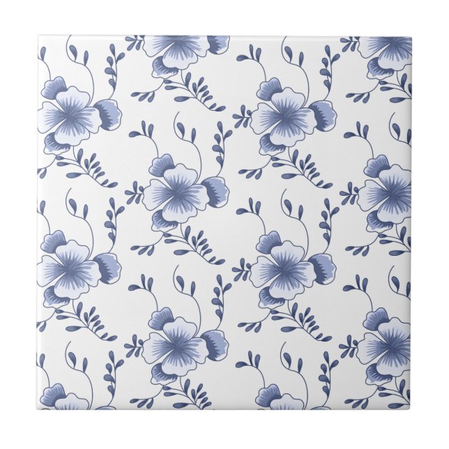 Delftware Style Pansy Ceramic Tile (Front)