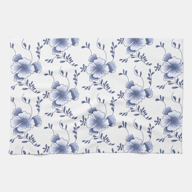 Delftware Style Pansy Tea Towel (Horizontal)